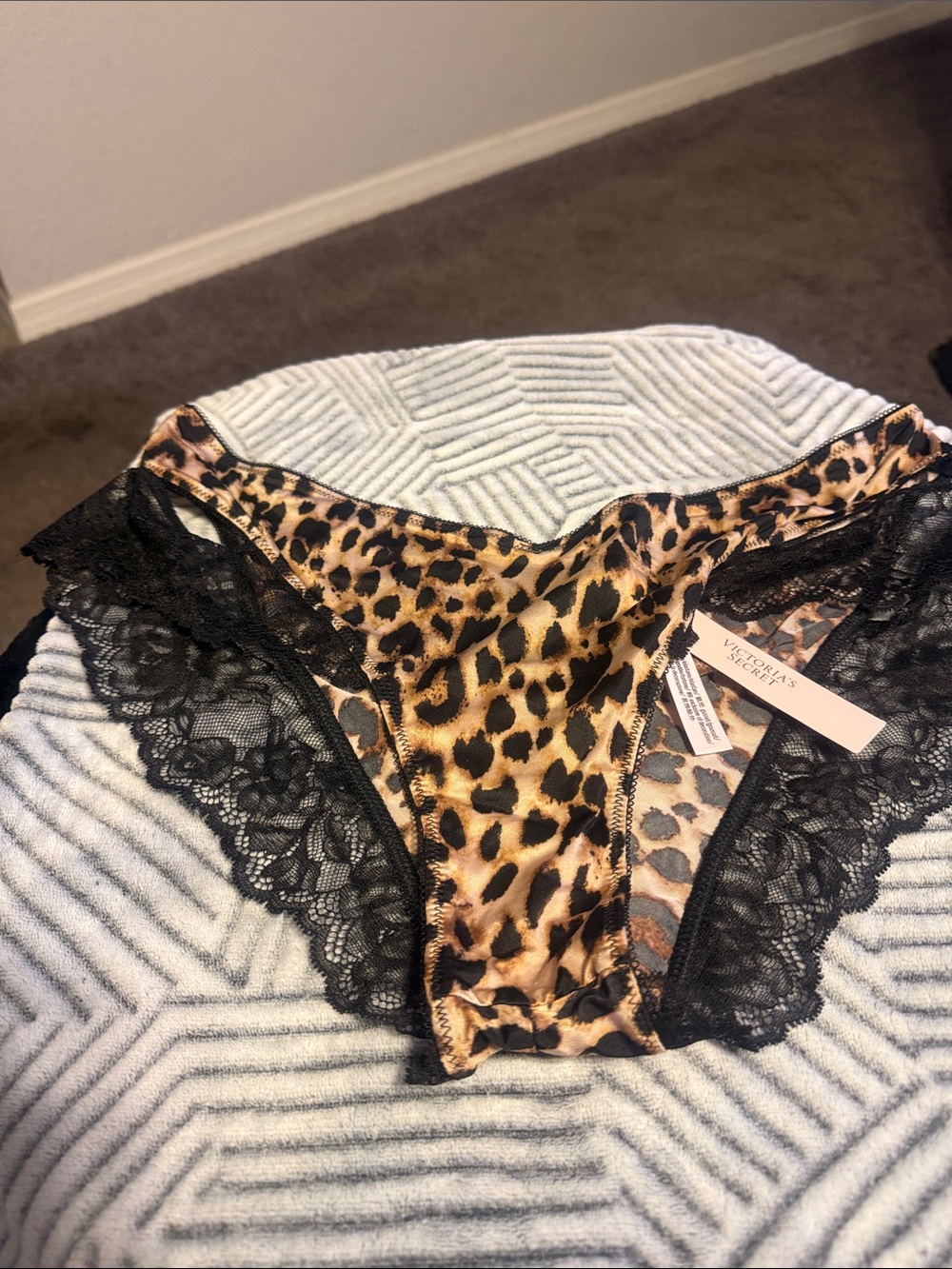 Victoria's Secret Leopard Satin Bikini with Black Lace
